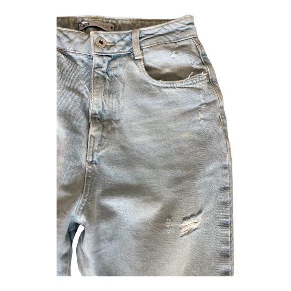 ZARA HIGH WAISTED RIPPED LIGHT BLUE JEANS - Picture 4 of 8